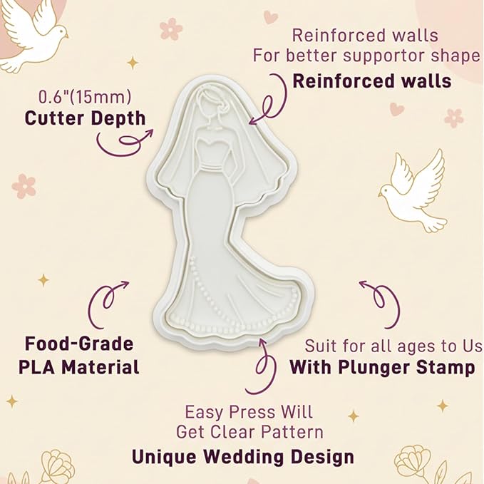 Wedding Cookie Cutters Cutter Wedding Car Molds 3.5" with Plunger Stamps Baking Dough Tools Cake Shapes PLA Accessories for Birdesmaid Decorative Party Kitchen Supplies