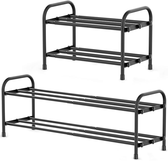 INSMART 2-Tier Expandable Shoe Rack:Stackable and Adjustable Shoes Organizer Storage Shelf, Sturdy and Durable Metal Structure Free Standing Shoe Rack for Closet Entryway Doorway
