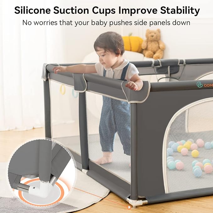 COMOMY Playpens for Babies and Toddlers, 79"x79" Baby Playard Extra Large, Safe and Non-Slip Baby Fence, Full Mesh Design, Indoor & Outdoor Kids Activity Center, Play Pens (Dark Grey)