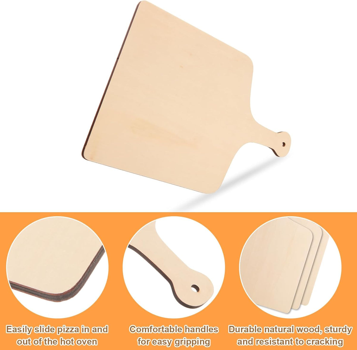Acrux7 5 PCS Wood Pizza Peel 12 Inch Wooden Pizza Paddle with Handle, Wood Spatula Paddle for Restaurant Baking Kitchen Bread Fruit Vegetables Cheese Cutting Board Serving Board