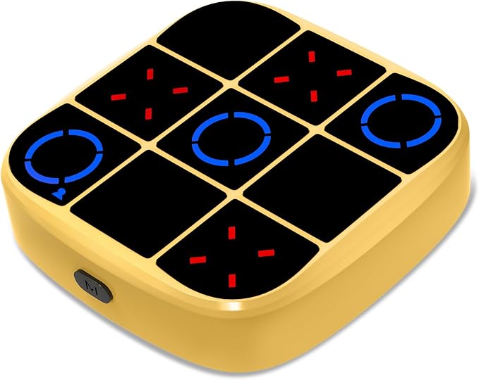 Tic-Tac-Toe Bolt Game, 4-in-1 Handheld Puzzle Games Console, Electronic Tic-Tac-Toe Game for Educational and Memory Growth, Portable Travel Games for Car Ride, Board Games for Kids and Adults (Yellow)