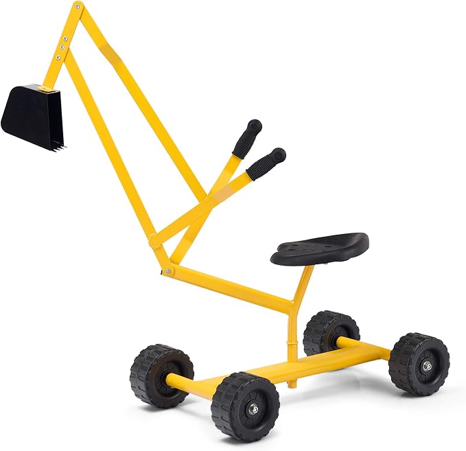 Costzon Kids Ride on Sand Digger with Wheels, Heavy Duty Steel Digging Scooper Excavator Crane with 360° Rotatable Seat for Dirt, Snow, Beach, Outdoor Sandbox Play Toy