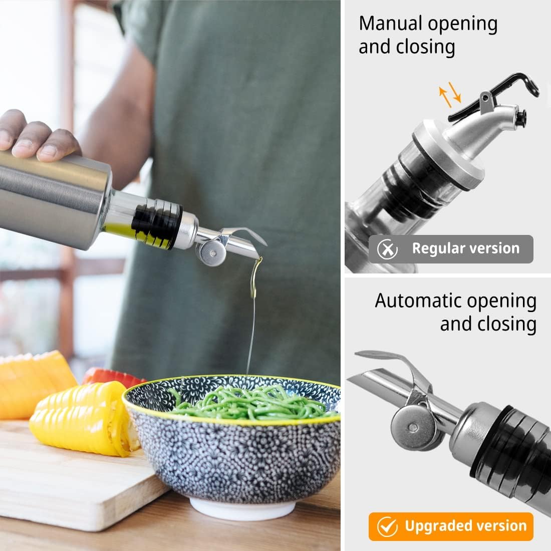 MEETSWEET Olive oil dispenser spout, pour spouts，304stainless steel automatic opening and closing spout, leak-proof, for olive oil, vinegar, wine and other liquid bottles (304rose) 2pcs