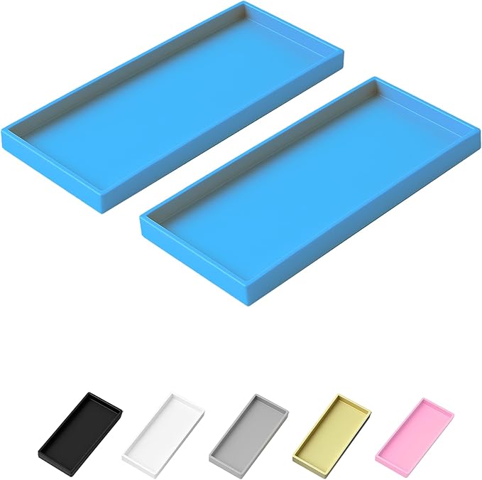 Vanity and Bathroom Tray, 11.8" ABS Countertop Organizer,Waterproof Vanity Tray for Toilet Tank,Perfume,Soap,Keys,Bathroom Accessories,Kitchen and Bath Trays,Non Slip Small Trays,Blue,2 Pack