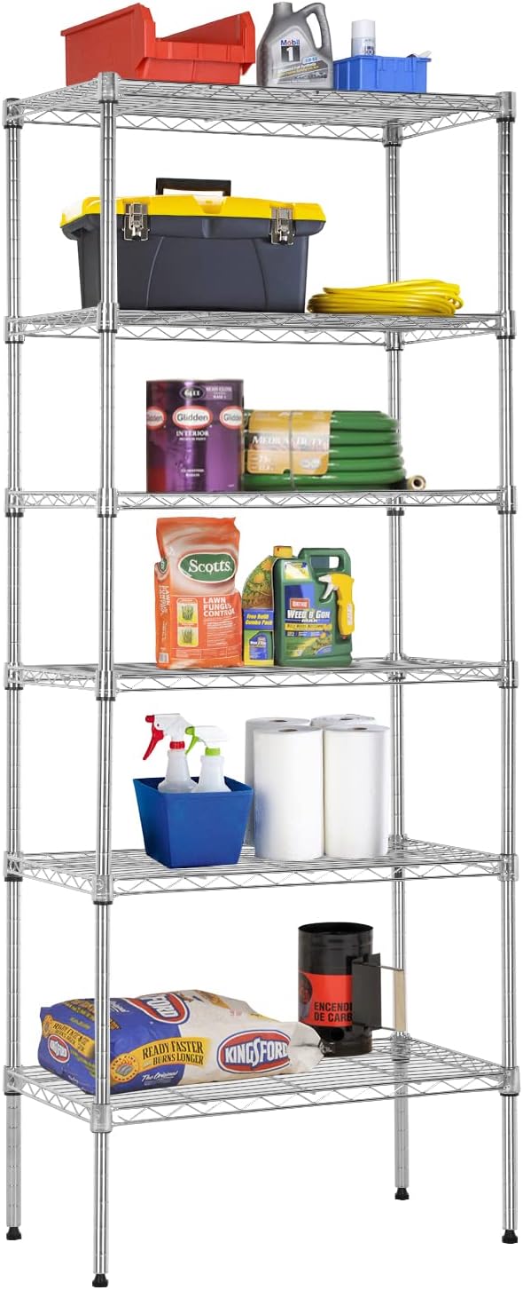 BestOffice Adjustable Wire Shelving Storage Shelves Heavy Duty Shelving Unit for Small Places Kitchen Garage (Chrome, 13" D x 23" W x 59" H)