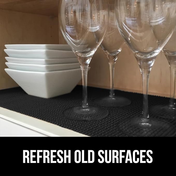 GORILLA GRIP powerGRIP Drawer Shelf and Cabinet Liner, Thick Strong Hold, Non-Adhesive Liners Protect Kitchen Cabinets and Cupboard, Bathroom Drawers, Easy Install, Breathable Mat, 12" x30', Black