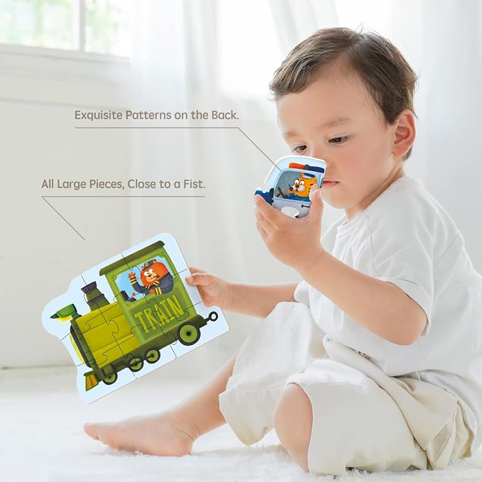 Toi 6 Packs Large Piece Toddler Jigsaw Puzzles for Kids Aged 2.5+, Animal Shaped Floor Puzzles for Beginner, Preschool Learning Game for Boys Girls, Traffic