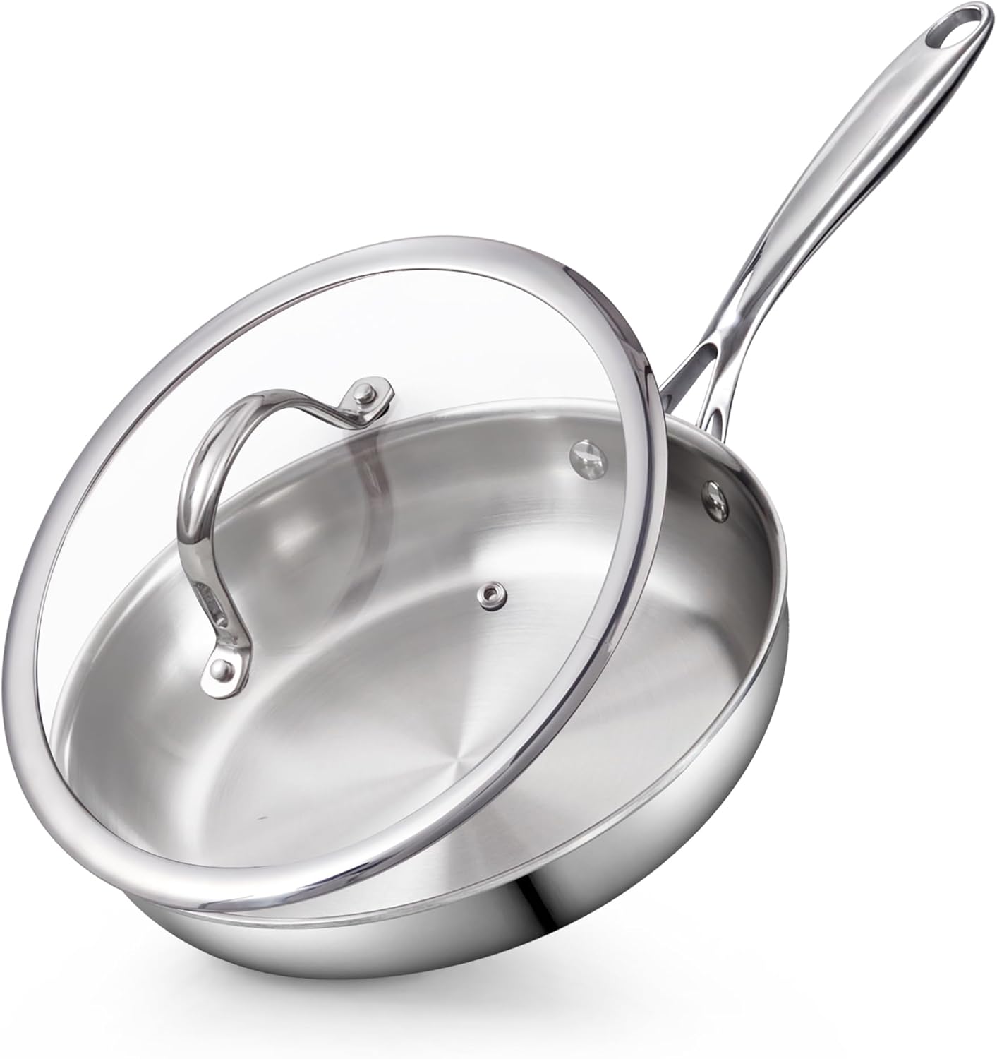 Cooks Standard Stainless Steel Frying Pan with Lid, 12-Inch Multi-Ply Clad Wok Stir Fry Pan, Kitchen Skillet, Silver