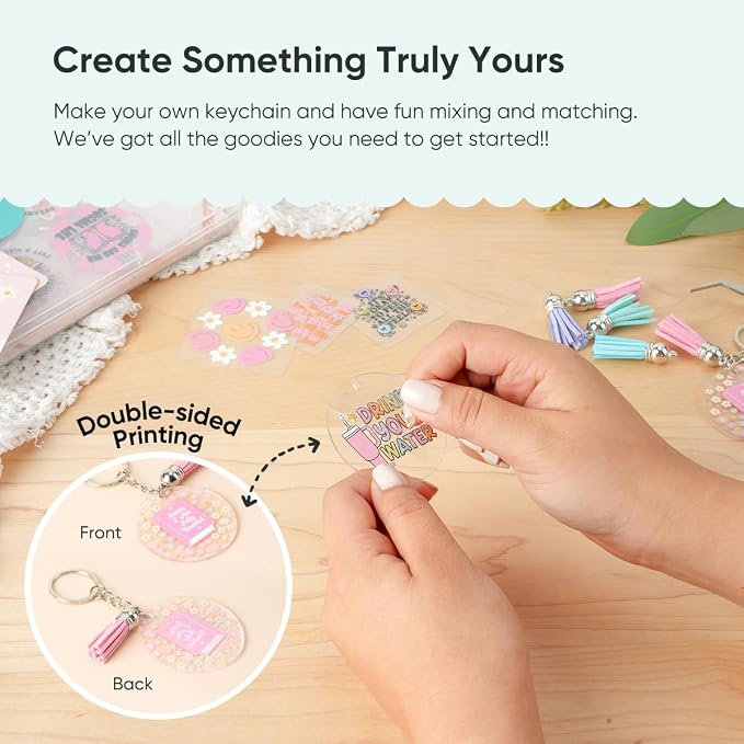 YOPPIX 140 PCS Acrylic Keychain Blank Set, Book Double-Sided UV DTF Stickers Acrylic Keychain Making Kits for Vinyl DIY Craft Project