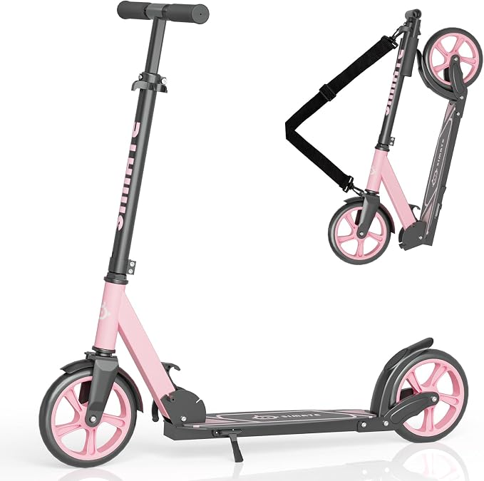 SIMATE Kick Scooter for Kids Teens & Adults, 4 Adjustable Heights, 8IN All Terrain Big Wheels, Foldable and Lightweight, Gifts for Girls Boys