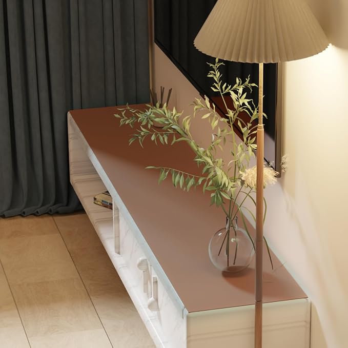 Leather Table Cover,1.8mm Thick,12x45 Inch Table Protector,Glass Table Protector,Table Sticker Cover,Desk Covers On Top of Desks.(Brown+Gray,12x45)