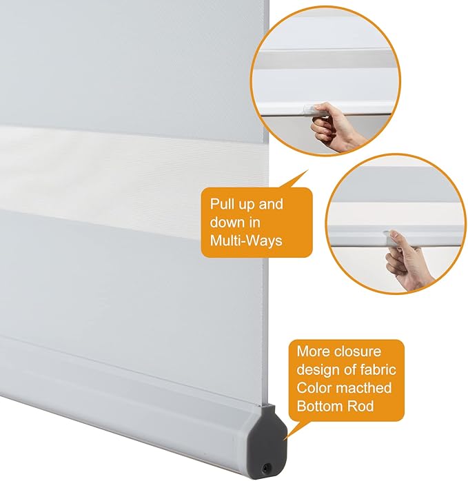 Persilux Cordless Zebra Blinds for Indoor Windows, Free-Stop Zebra Blinds Cordless, Light Filtering Sheer Shades Dual Layer for Day and Night, Zebra Roller Shades for Home (30.5" W X 64" H, White)