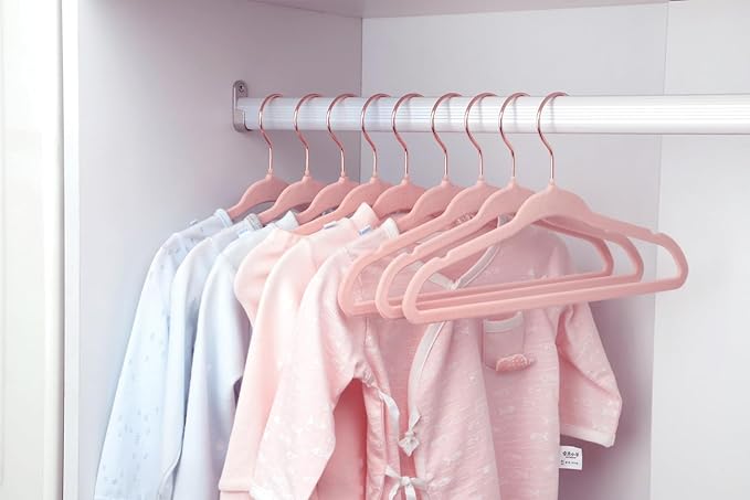 ManGotree Baby Velvet Hangers with 360° Swivel Rose Gold Hook, 11" Non-Slip Toddler Hanger, Ultra Thin Space Saving Infant Hangers for Kids Clothes, 15 Pack (Light Pink)
