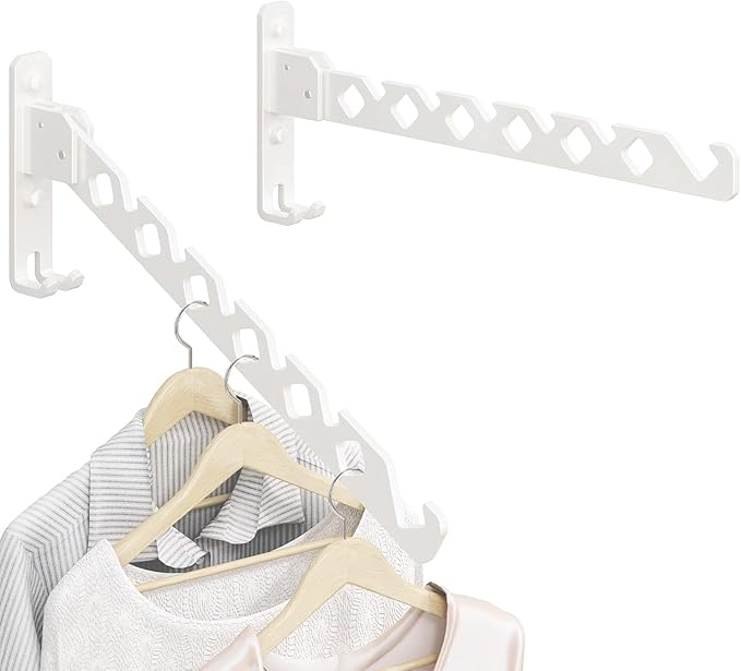Wall Mounted Clothes Drying Rack, Wall Clothes Hanger Hook for Laundry Room, Clothes Hanger Foldable, Wall Rack Indoor, Perfect for Small Spaces, White 2 Packs