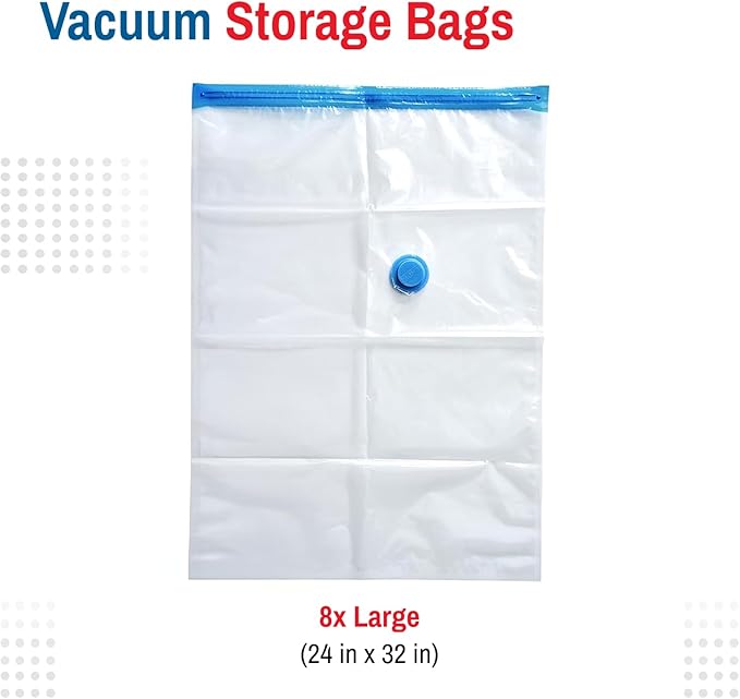 Spacesaver 8 Pack Large Vacuum Storage Bags for Comforters, Blankets & Clothes – Vacuum Sealed Compression Bags with Hand Pump – Space Saver Storage Bags for Bedding, Moving, Travel & Organization