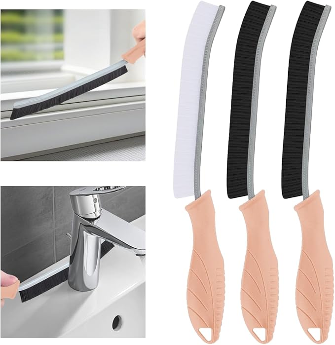 Hard Bristle Crevice Cleaning Brush-Thin Gap Scrub Brush, Small Cleaning Brush, Grout Brush, Kitchen Brush, Cleaning Tools for Toilet, Bathroom, Sink, Home, Household, Window (3, Pink)