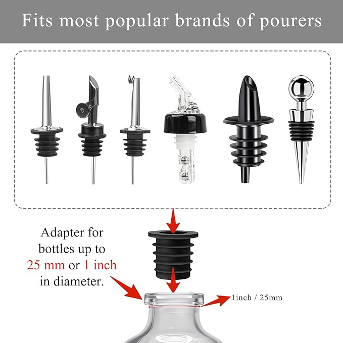 48-Pack Liquor Bottle Pourers with Adapters, Liquor Pour Spout Adapters set for for Large Oil Olive Bottles and Liquor Bottles - Up to 1 Inch/25mm Neck Converts Spout into a Large Pour Spout,Rose Gold