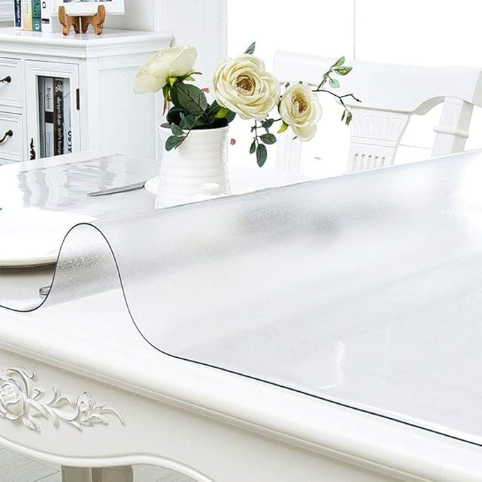 NECAUX Custom Multisize 1.5mm Thick Frosted PVC Table Cover Protector - 30 x 50 Inch Water Resistant Plastic Rectangular Vinyl Non-Slip Desk Pad for Coffee Table/Writing Desk