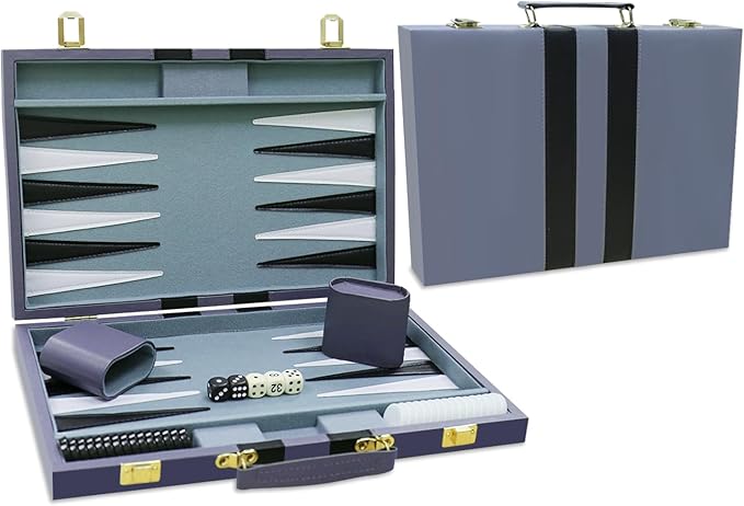 Backgammon Set - Classic Board Game with Premium PU Leather Case - Portable Travel Strategy Backgammon Game Set for Adults, Kids Family Game Night, Vacation & Gifts (18inch Large, Gray)