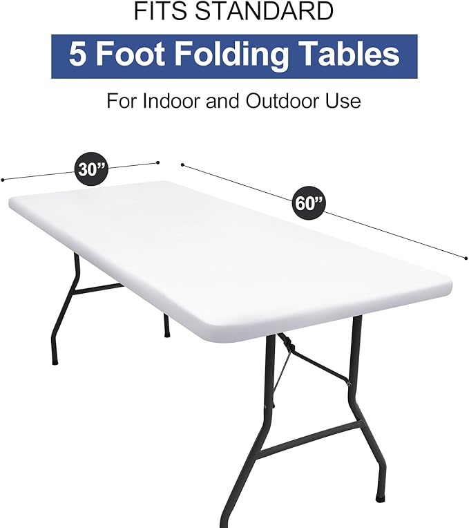 homing Rectangle Table Cloth Cover, Waterproof Polyester Elastic Fitted Tablecloth, Fits for 5 Foot Folding Tables, Washable Table Protector for Picnic, Camping, Outdoor (White, 30" x 60")
