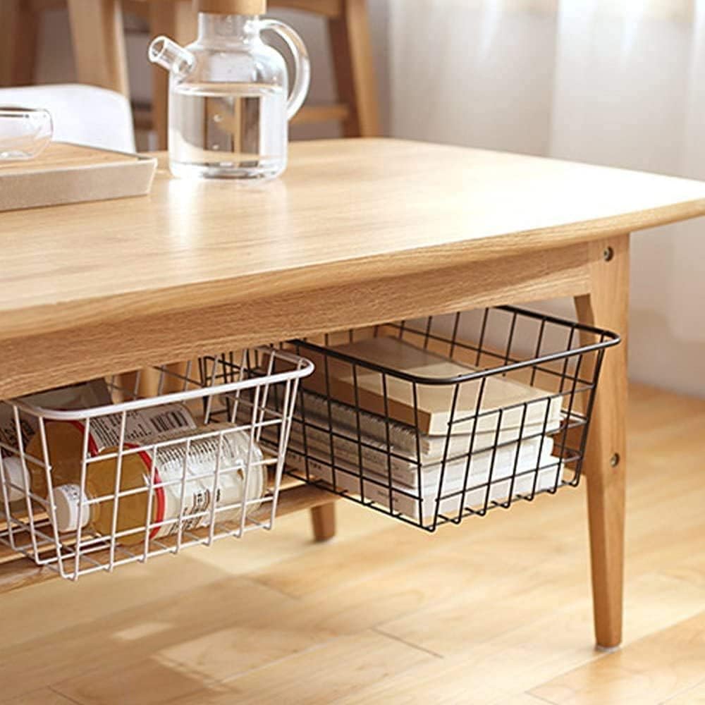 Redrubbit Wire Storage Baskets, Large Farmhouse Metal Freezer Basket Storage Organizer Bins with Handles for Kitchen Cabinets, Pantry, Closets, Bedrooms, Bathrooms, Set of 6, Black