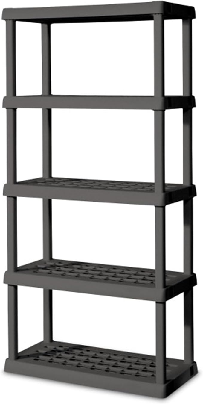 Sterilite 2-Pack 5 Shelf Unit, Heavy-Duty Shelving Storage Rack for Home and Garage, Gray - Multipurpose Plastic Organizer Shelves for Smart Organization