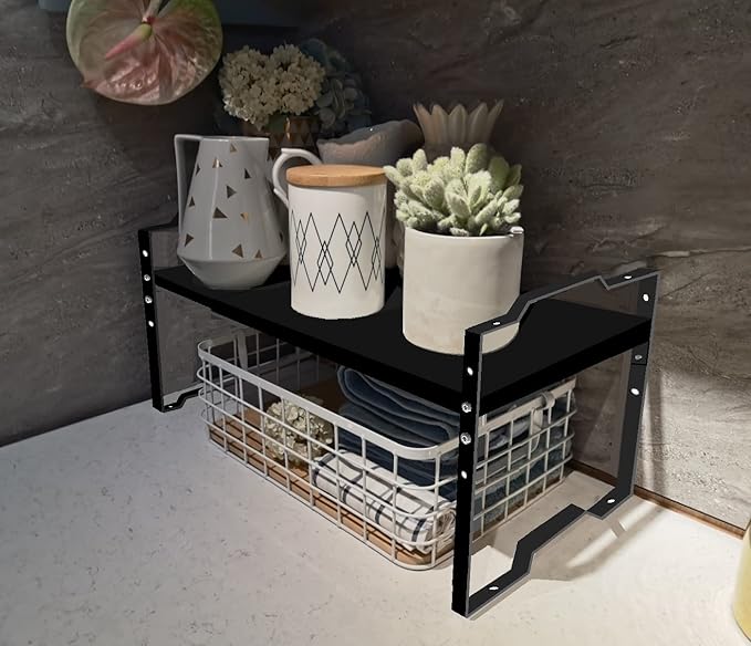 Expandable Shelf for Cabinet Organizer Adjustable Stackable Spice Rack at Kitchen and Bathroom More, Counter Countertop Cupboard Organization Pantry Storage(LARGE/2PACKS/BLACK)