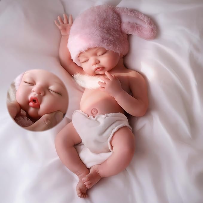 BABESIDE Silicone Baby Doll - 16 Inch (Weight 4 Lb) Reborn Baby Dolls Silicone Full Body Platinum Silicone Weighted Realistic Sleeping Newborn Lifelike Preemie Doll Gift Collectors & Kids Age 3+