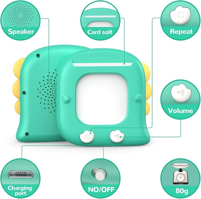 Kidzdo 254 Words Talking Flash Cards for 2 3 4 5 6 Years Old Boys and Girls, Birthday Gifts for Toddlers, Pocket Speech Learning Toys Helps Language Delay Kids, Green