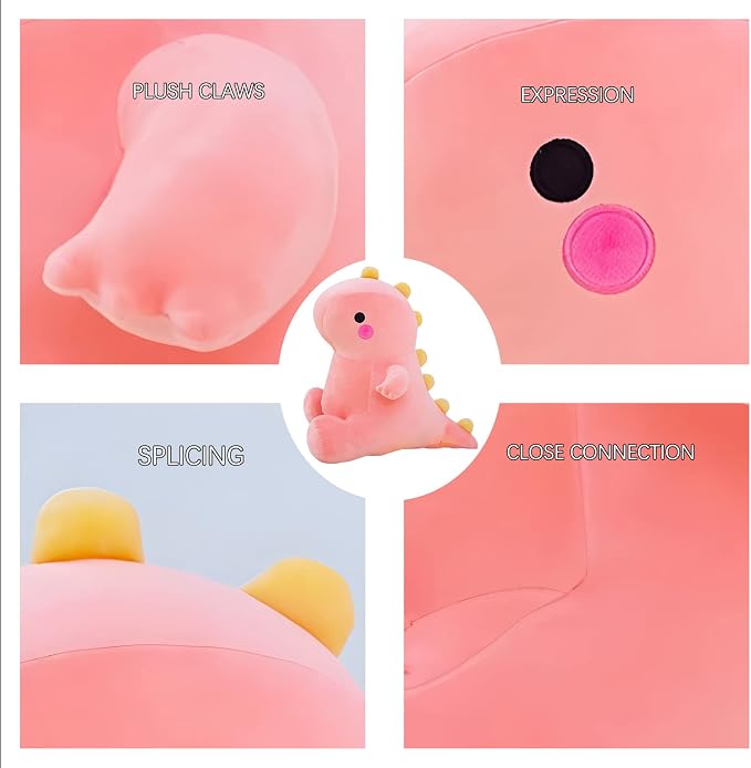 DUANMUL Cute Dinosaur Plush Toys, Fat Dinosaur Stuffed Animals Toys Dolls, Dinosaur Plush Toy Soft Stuffed Animal Dino Plushies Doll Cute Birthday Gifts for Kids Girls Boys (Pink,19in)