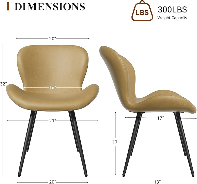 Nalupatio Dining Chairs Set of 2, Modern Dining Room Chairs Comfy Backrest Thick Upholstered Kitchen Chairs 19IN Height with Metal Legs Beige（Pu Leather）