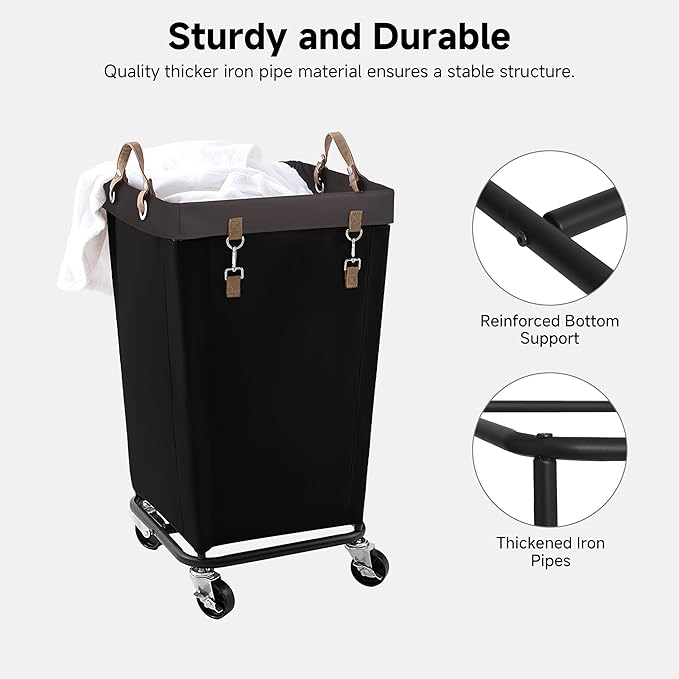 StorageWorks 110L Laundry Basket with Wheels, Large Rolling Hampers for Clothing Organizer, Dirty Clothes Basket for Hotel, Home, Closet, Dorm, Black
