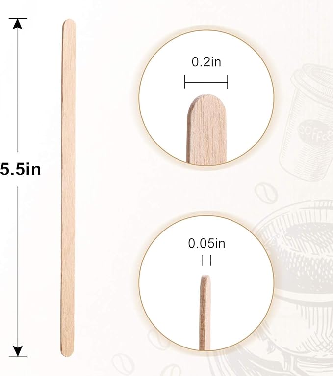 Wooden Coffee Stirrers Individually Wrapped 5.5" Coffee Stir Sticks 1000 Pcs, Natural Birch Round End Thick Birch Wood Eco-Friendly Suitable for Coffee, Cocktail and Hot Drinks