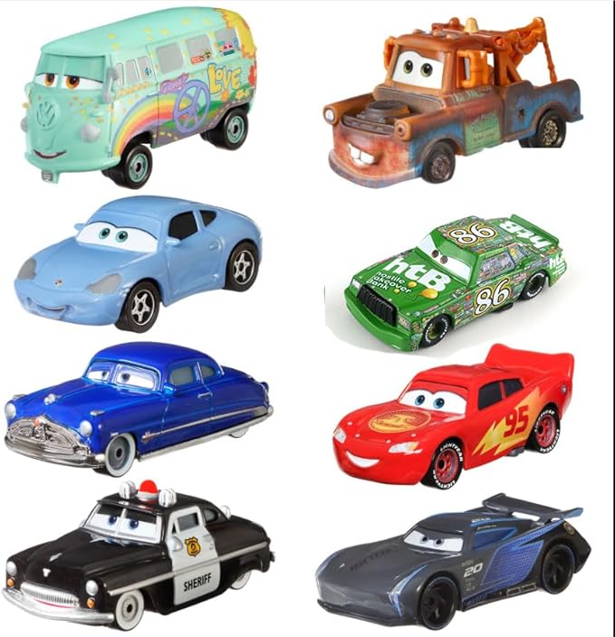 6PCS Movie Cars 2 3 Cars Assortment 1：55 Loose Diecast Vehicles Toys (6 PCS CAR Toy) (8 PCS A)