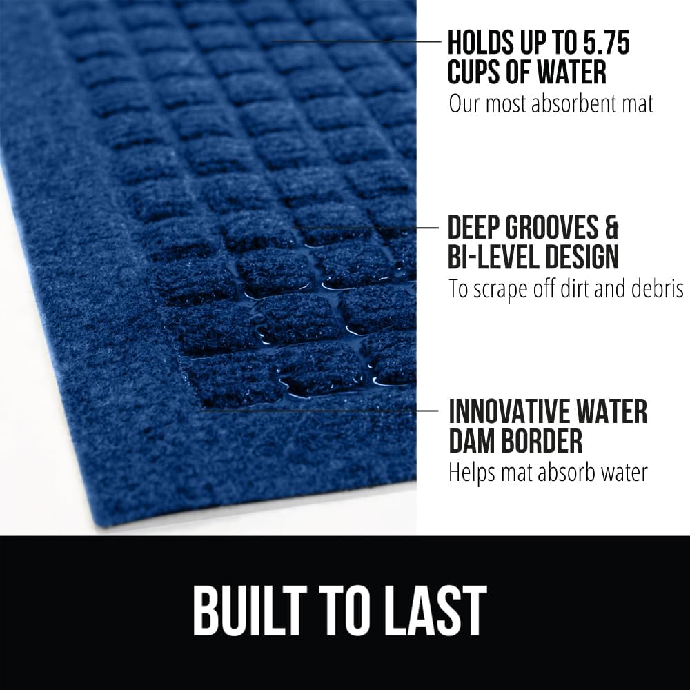 GORILLA GRIP Front Door Mat, 35x23, Indoor Outdoor Ultra Absorbent HydroAbsorb Doormat, Absorbs Up to 5.7 Cups of Water, Stain and Fade Resistant, Rubber Backing Doormats, Captures Dirt, Blue