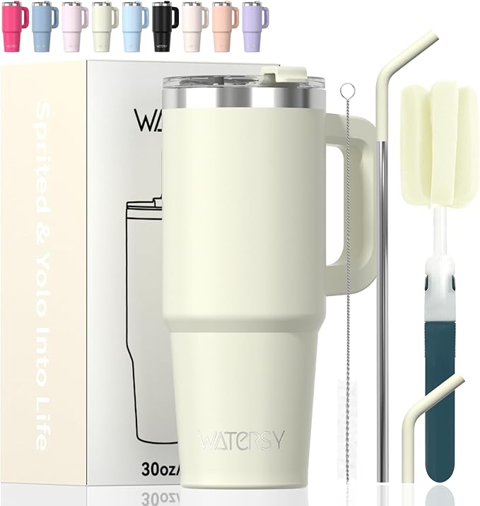 20 oz Tumbler with Handle,Tumbler with Lid and Straw,Double Wall Insulated Cup Stainless Steel Travel Mug(Cold for 34 Hours),Water Bottle for Iced Tea,Coffee,Cold Beverages(Cream White)