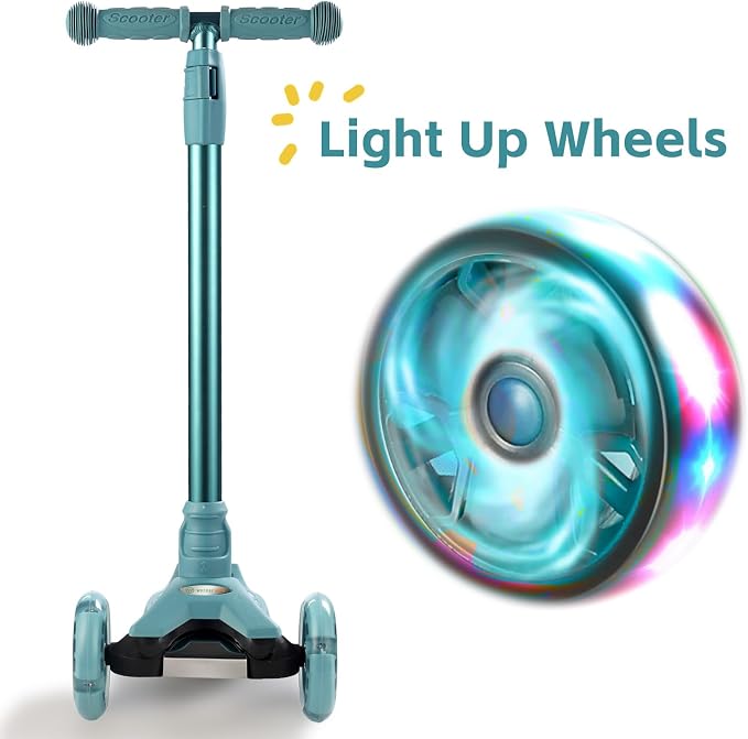 3 Wheel Scooter for Kids Ages 6-12,Kids Scooter with Light Up Wheels, Sturdy Deck Design, and 4 Height Adjustable Suitable for Kid Ages 3-12