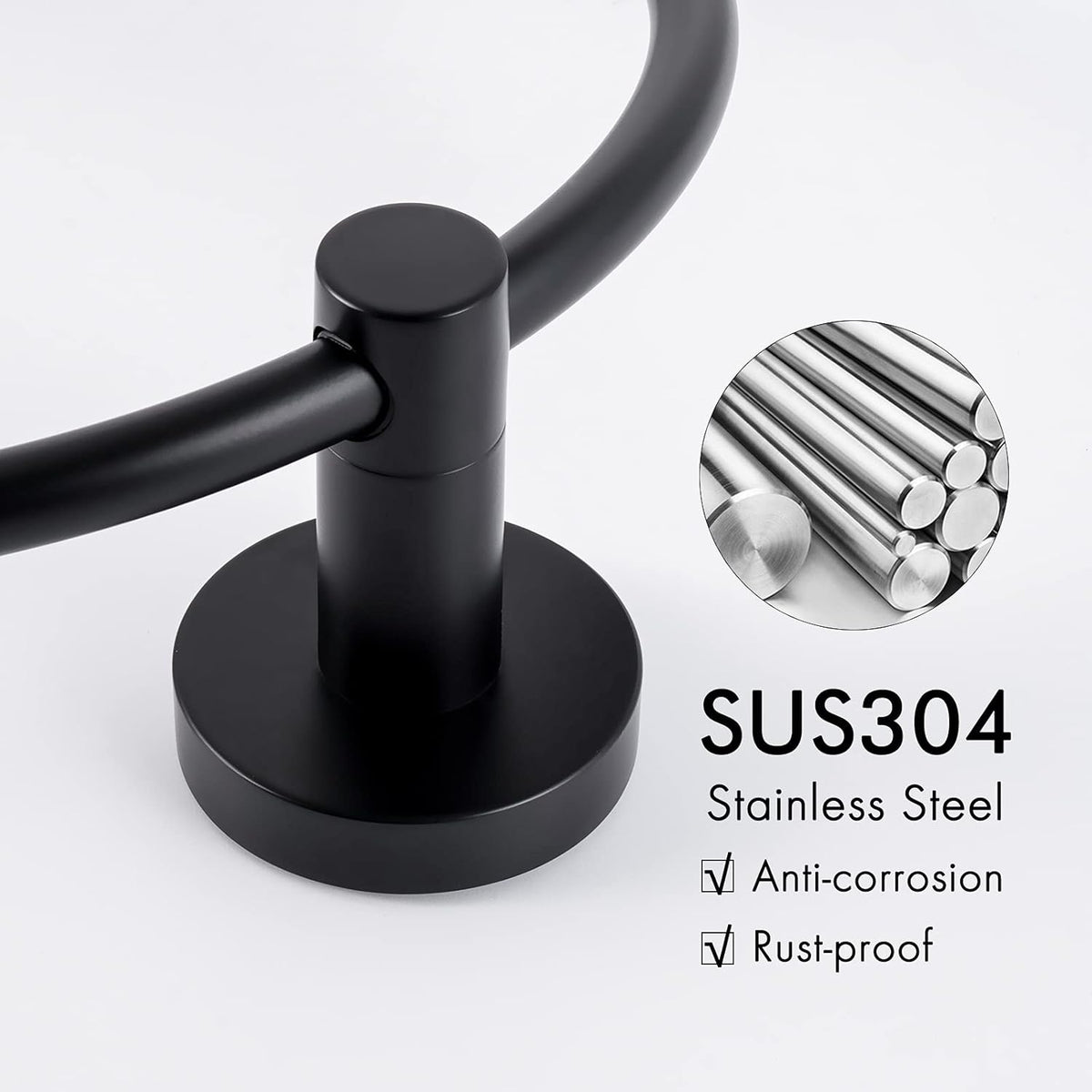 KES Matte Black Towel Ring Hand Towel Holder for Bathroom, Kitchen Bath Towel Holder Hangers Heavy Duty Storage Round Wall Mount SUS 304 Stainless Steel, A2180DG-BK
