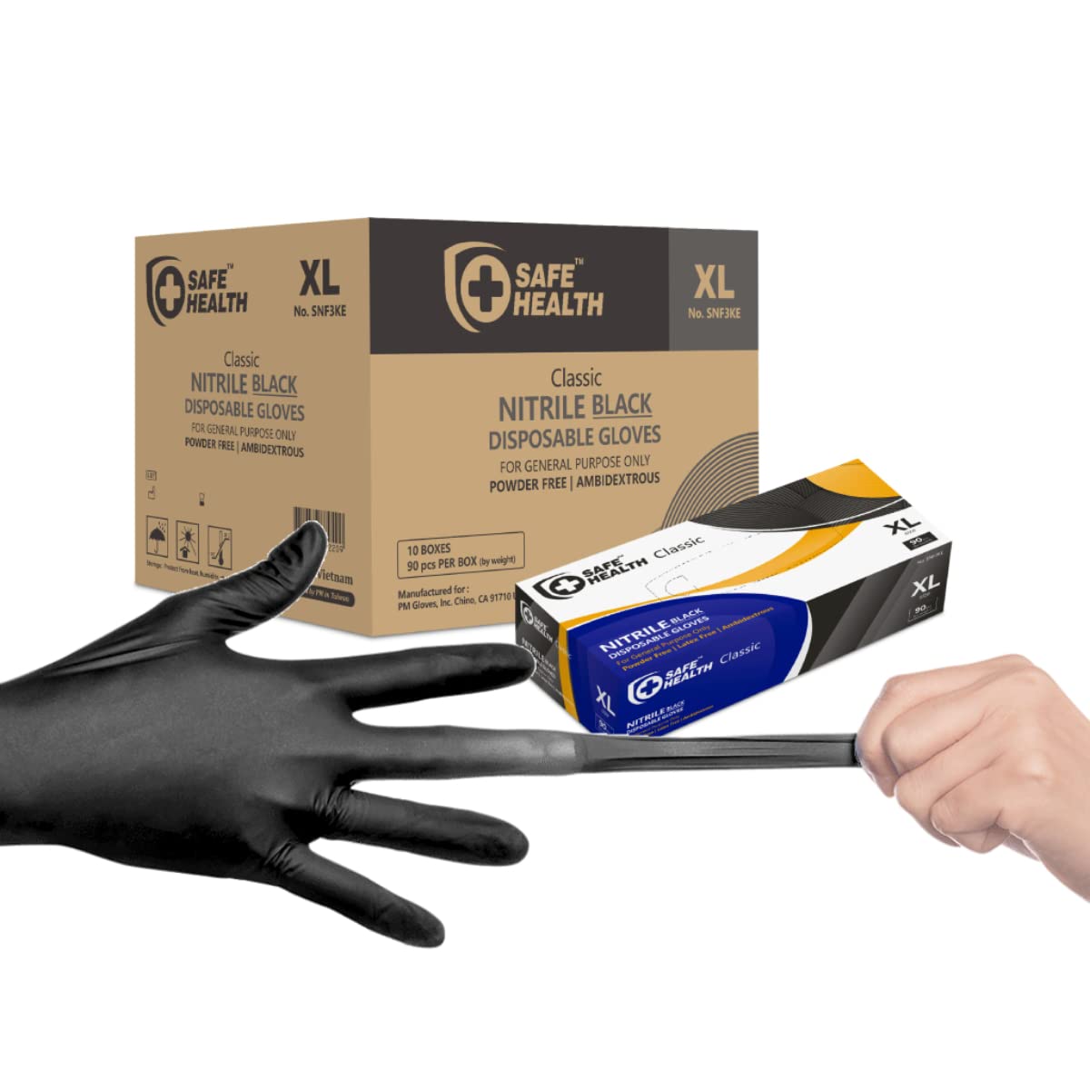 SAFE HEALTH Nitrile Black Indsutrial Disposable Gloves | Free of Latex-Powder | Tattoo-Beauty-Salon-Nail-Auto-Home | 3.5 Mil
