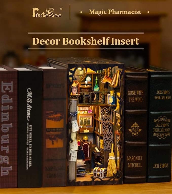 CUTEBEE Book Nook Kit - DIY Miniature House Dollhouse Kit for Adults and Teens, 3D Wooden Puzzle Booknook Build Bookshelf Decor, Gifts for Family and Friends (Magic Pharmacist)