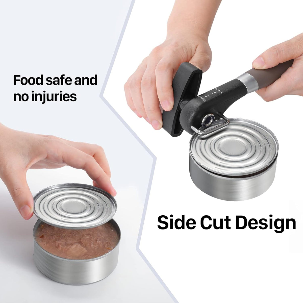 Beneno Can Opener, Manual Side Safe Cut Can Opener Smooth Edge with Durable Sharp Blade, Effort-Saving Knob & Comfortable Non-slip Handle, Brown