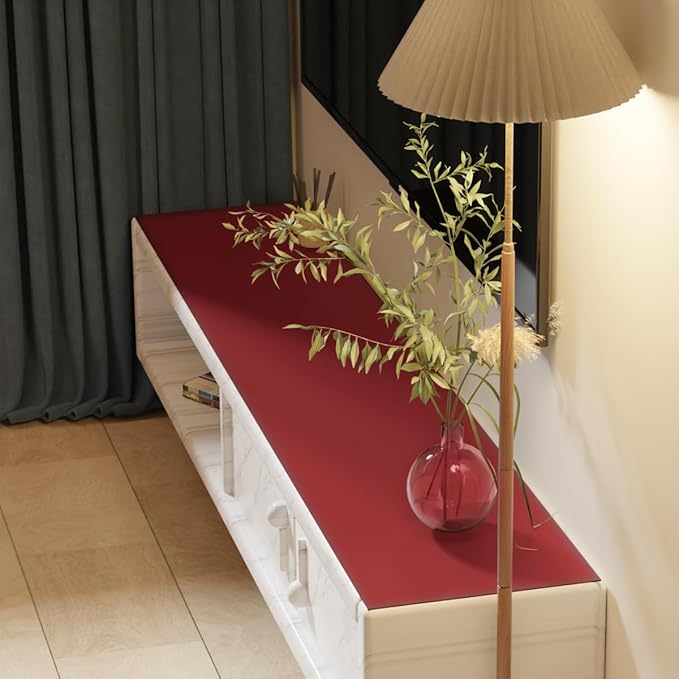 Leather Table Cover,1.8mm Thick,12x96 Inch Desk Cover,Dresser Cover Top,Dresser Protector Top,Dresser Cover,End Table Cover.(Black+Wine Red,12x96)
