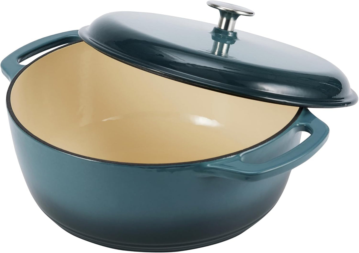 Amazon Basics Cast Iron Dutch Oven Pot with Lid, Enameled, Round, Dual Handles, Heavy-Duty, Medium, 6-Quart, Gray