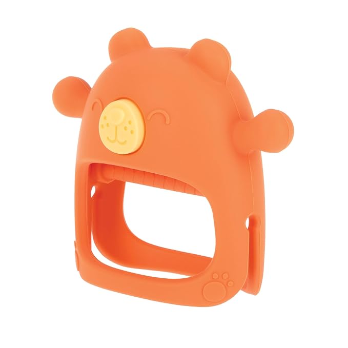 Nuby Silicone Wrist Teething Mitten - Baby Teether Ring - 3+ Months - Coral Bear