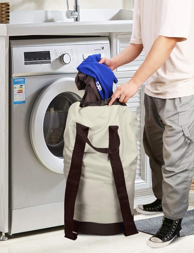 Dalykate Backpack Laundry Bag, 115L Large Hamper with Shoulder Straps, Drawstring Closure, Mesh Pocket, Khaki