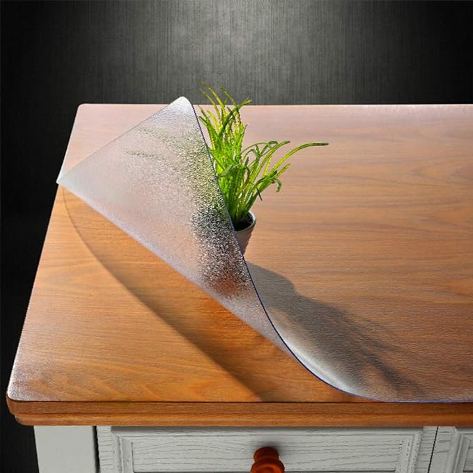 NECAUX Custom Multisize 1.5mm Thick Frosted PVC Table Cover Protector - 48 x 66 Inch Waterproof Large Wood Furniture Office Desk Protective Plastic Dining Coffee End Tabletop Pad