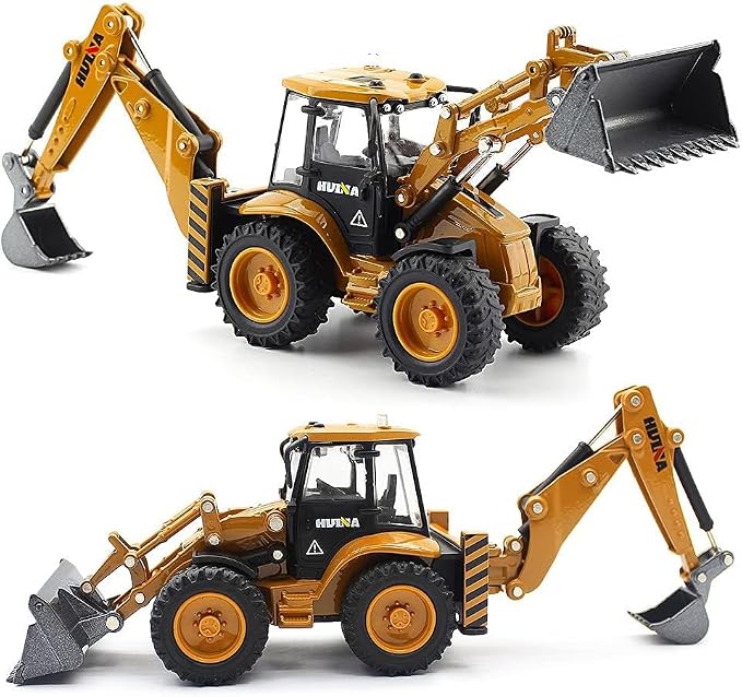 Dollox Die-cast Excavator Backhoe Front Loader Truck 1/50 Metal Engineering Vehicle Construction Tractor Model Collection Bulldozer Back Hoe Truck Decoration Toy Gift for Kids