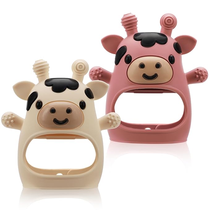 2 Pack Baby Teething Toys for 3-6 6-12 Months, Food Grade Silicone Infant Teether Mitten, Baby Essentials Teething Relief, Newborn Essentials Chew Toys for Sucking Needs