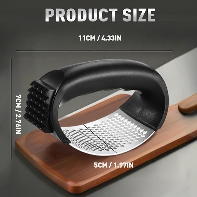 Stainless Steel Garlic Press Rocker, 2025 New Garlic Mincer and Garlic Crusher, Easy-Squeeze Garlic Tool with Peeler and Cleaning Brush for Smashing Garlic (A2-1Pcs)