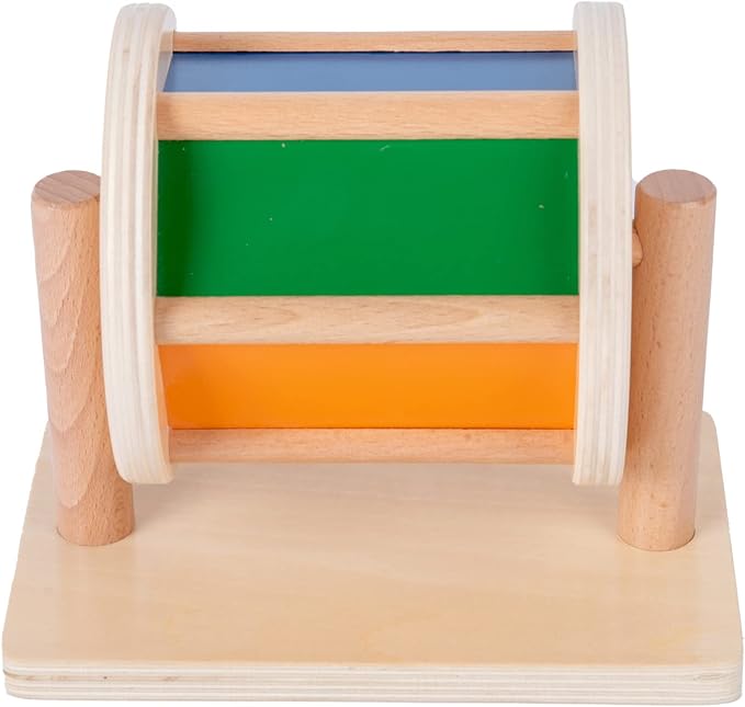 Montessori Baby Toys Play Kit Montessori Mirror Peekaboo Knob Puzzle, Medium Spinning Drum and Rainbow Fabric Ball Kit Toys for 6-12Months Toddlers